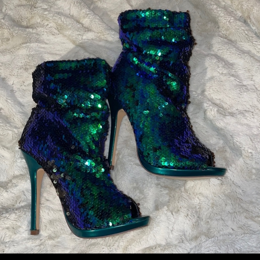 Liliana sequined open toe booties